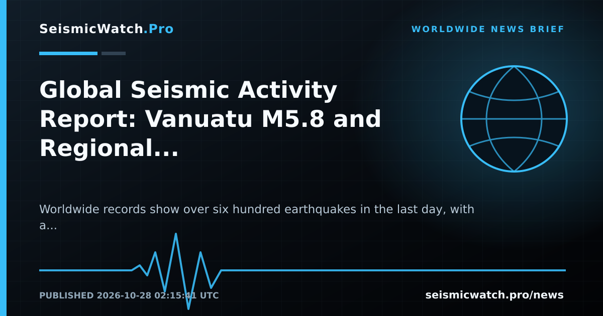 News card for Global Seismic Activity Report: Vanuatu M5.8 and Regional Monitoring Updates