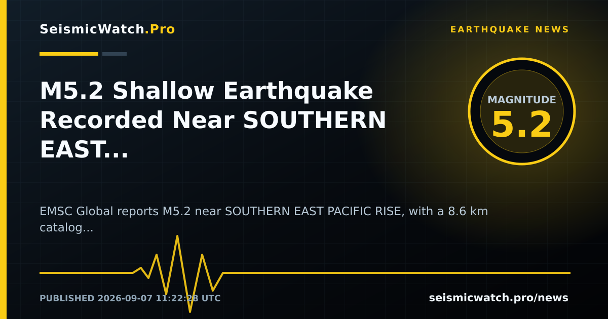 News card for M5.2 Shallow Earthquake Recorded Near SOUTHERN EAST PACIFIC RISE