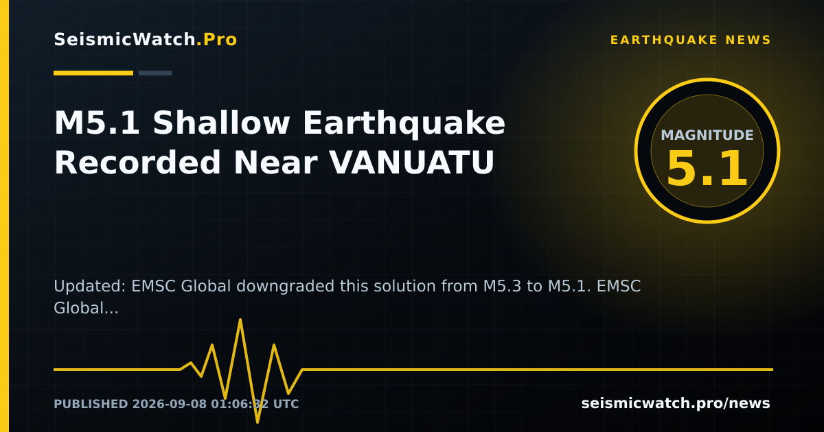 News card for M5.1 Shallow Earthquake Recorded Near VANUATU