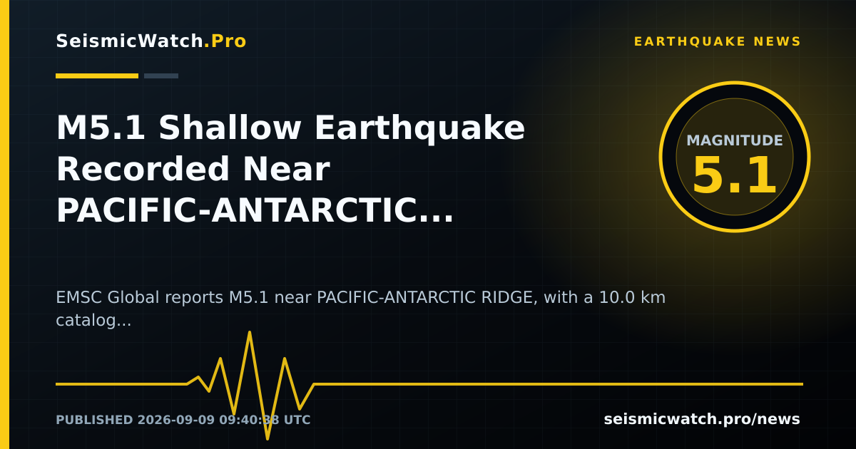 News card for M5.1 Shallow Earthquake Recorded Near PACIFIC-ANTARCTIC RIDGE