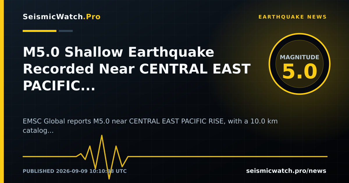 News card for M5.0 Shallow Earthquake Recorded Near CENTRAL EAST PACIFIC RISE