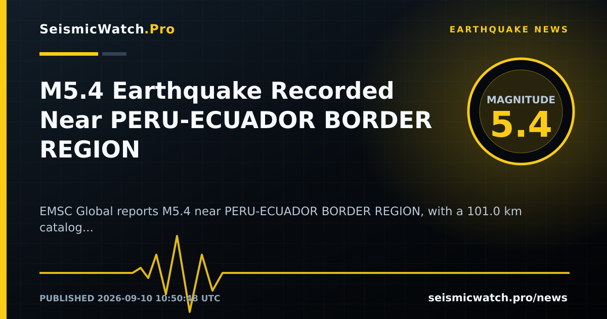 News card for M5.4 Earthquake Recorded Near PERU-ECUADOR BORDER REGION