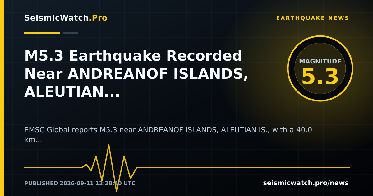 News card for M5.3 Earthquake Recorded Near ANDREANOF ISLANDS, ALEUTIAN IS.