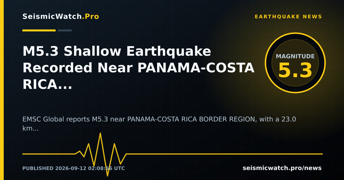 News card for M5.3 Shallow Earthquake Recorded Near PANAMA-COSTA RICA BORDER REGION