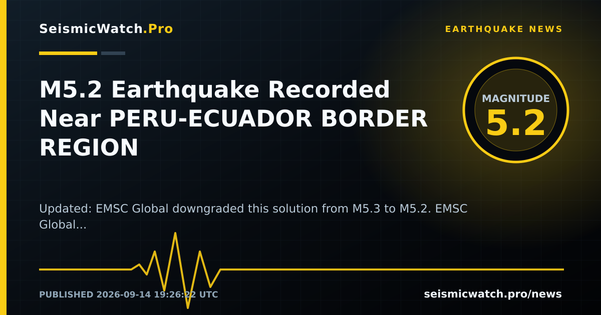 News card for M5.2 Earthquake Recorded Near PERU-ECUADOR BORDER REGION
