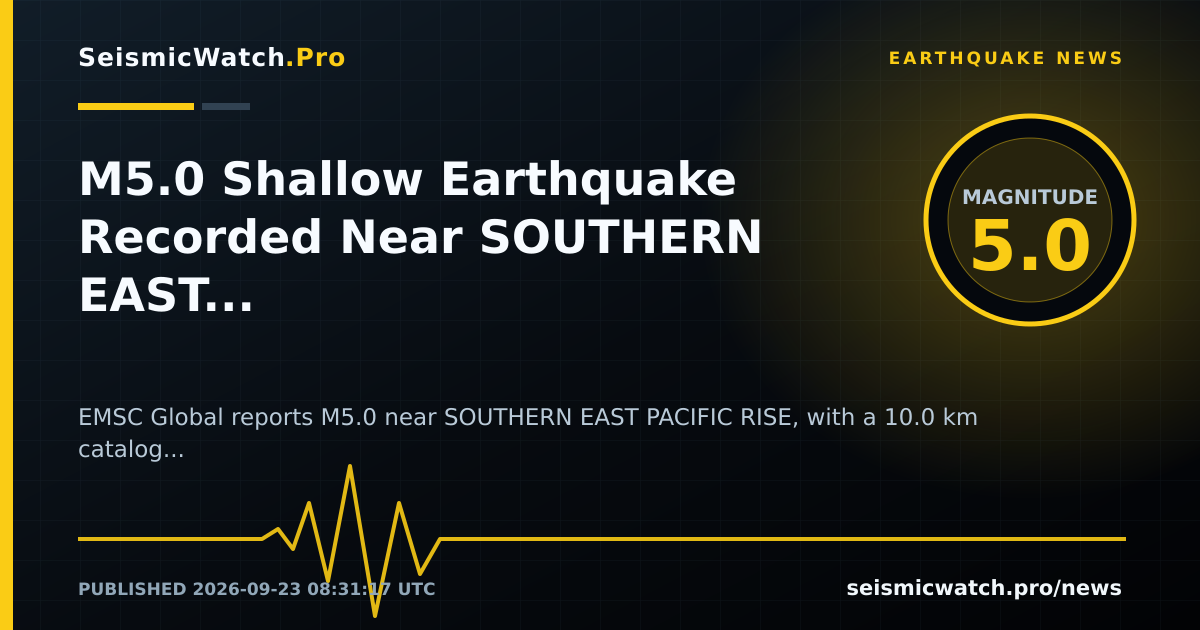 News card for M5.0 Shallow Earthquake Recorded Near SOUTHERN EAST PACIFIC RISE