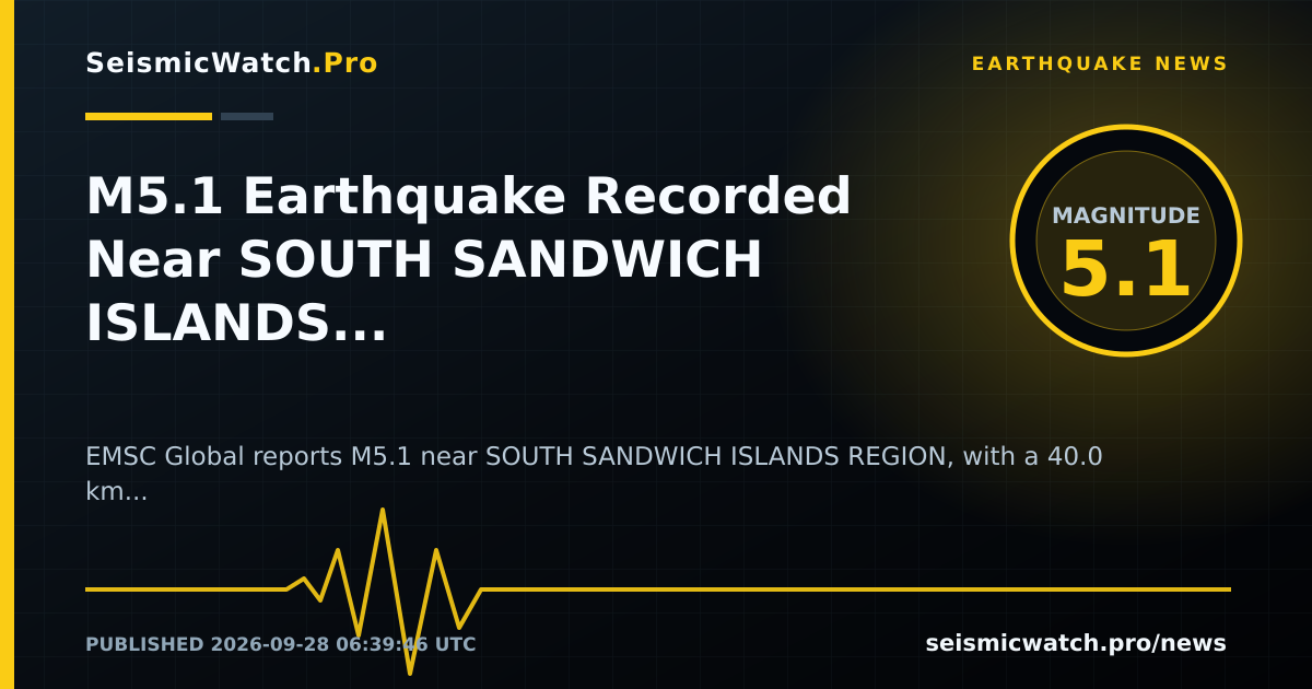 News card for M5.1 Earthquake Recorded Near SOUTH SANDWICH ISLANDS REGION