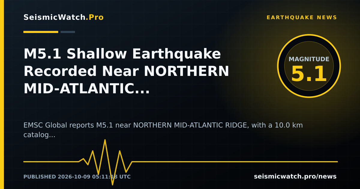 News card for M5.1 Shallow Earthquake Recorded Near NORTHERN MID-ATLANTIC RIDGE