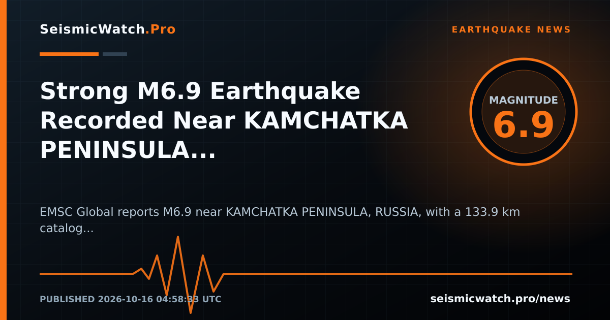 News card for Strong M6.9 Earthquake Recorded Near KAMCHATKA PENINSULA, RUSSIA