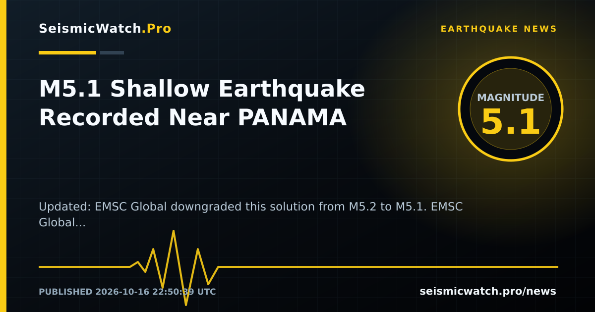 News card for M5.1 Shallow Earthquake Recorded Near PANAMA