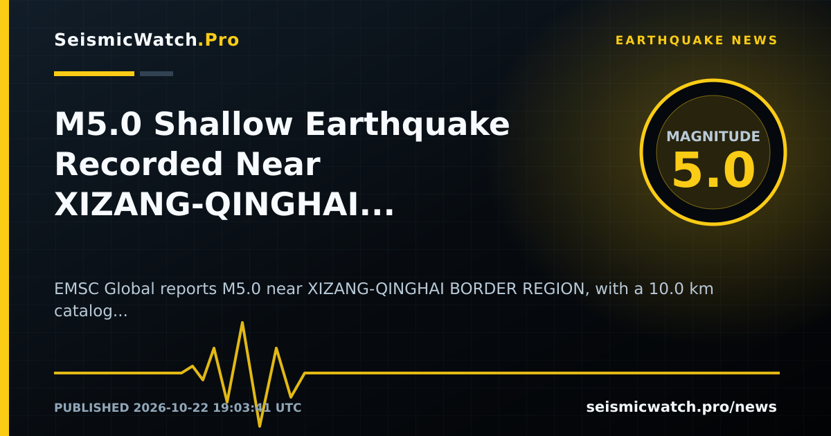 News card for M5.0 Shallow Earthquake Recorded Near XIZANG-QINGHAI BORDER REGION