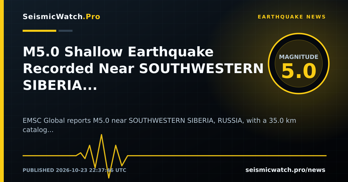 News card for M5.0 Shallow Earthquake Recorded Near SOUTHWESTERN SIBERIA, RUSSIA