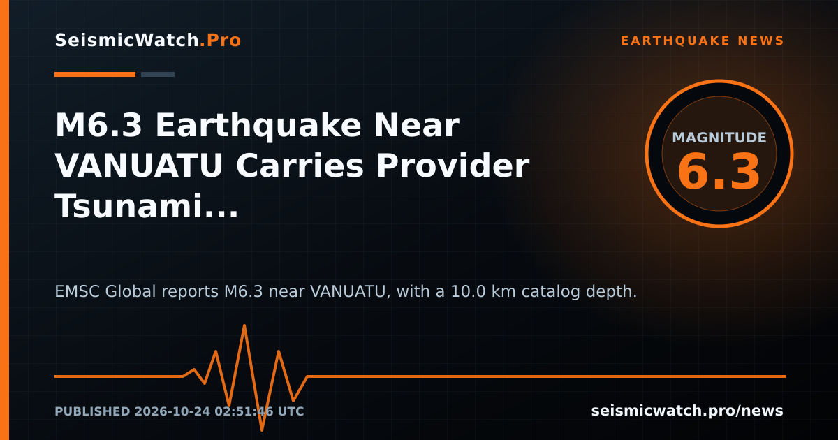 News card for Strong M6.3 Earthquake Recorded Near VANUATU