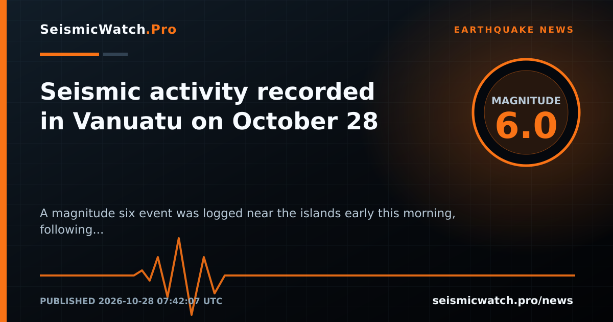 News card for Seismic activity recorded in Vanuatu on October 28