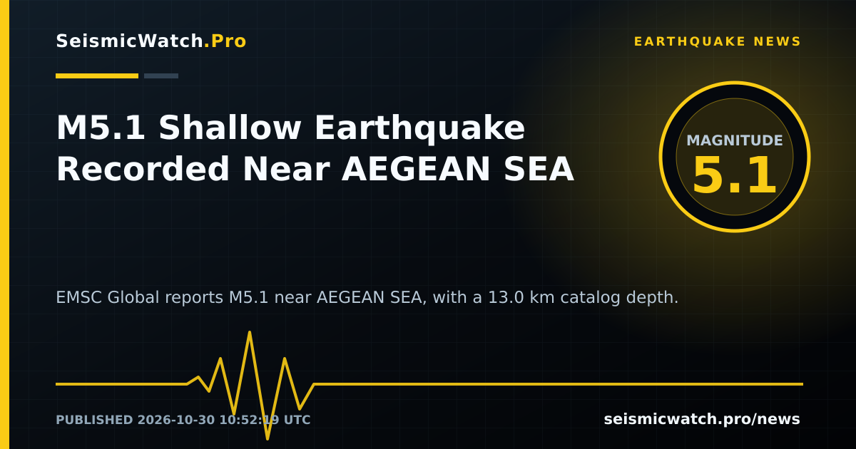 News card for M5.1 Shallow Earthquake Recorded Near AEGEAN SEA