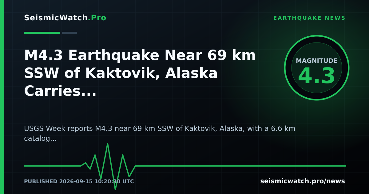 News card for M4.3 Earthquake Near 69 km SSW of Kaktovik, Alaska Carries Provider Tsunami Flag