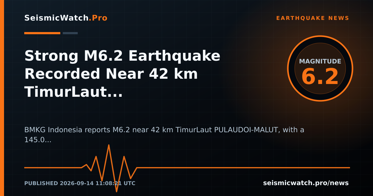 News card for Strong M6.2 Earthquake Recorded Near 42 km TimurLaut PULAUDOI-MALUT