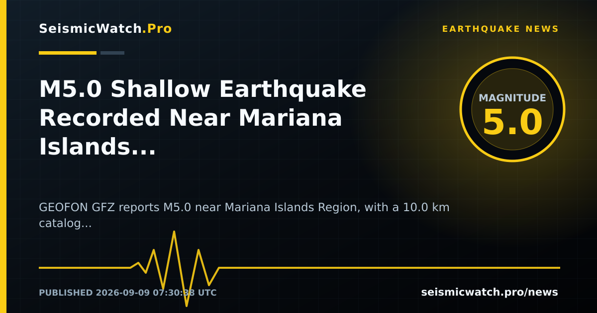 News card for M5.0 Shallow Earthquake Recorded Near Mariana Islands Region