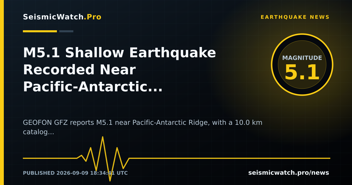 News card for M5.1 Shallow Earthquake Recorded Near Pacific-Antarctic Ridge