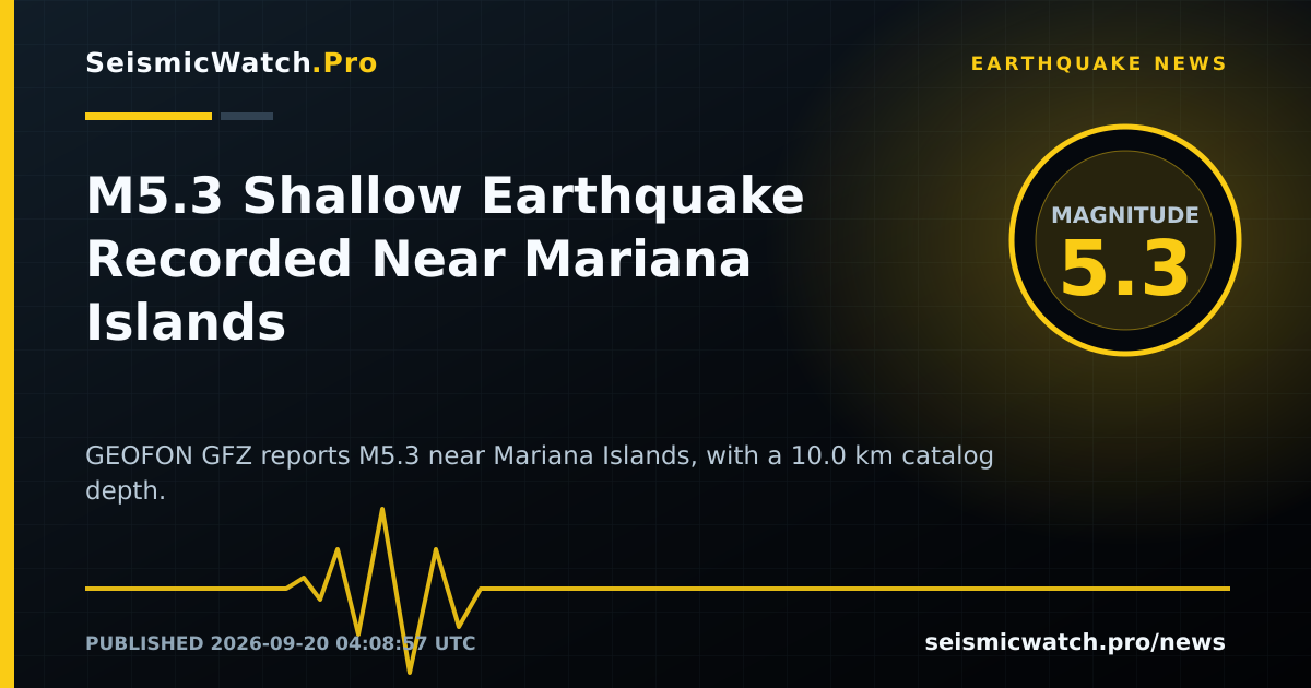 News card for M5.3 Shallow Earthquake Recorded Near Mariana Islands