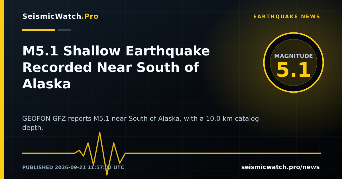 News card for M5.1 Shallow Earthquake Recorded Near South of Alaska