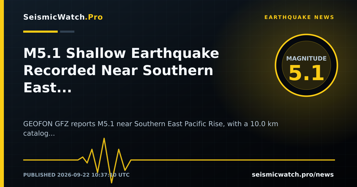 News card for M5.1 Shallow Earthquake Recorded Near Southern East Pacific Rise