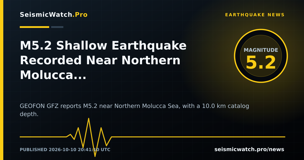 News card for M5.2 Shallow Earthquake Recorded Near Northern Molucca Sea