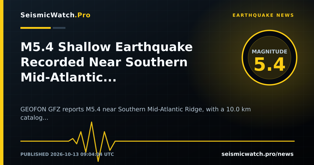 News card for M5.4 Shallow Earthquake Recorded Near Southern Mid-Atlantic Ridge