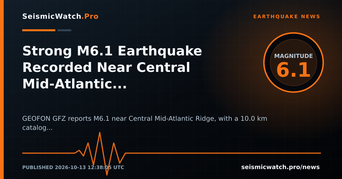 News card for Strong M6.1 Earthquake Recorded Near Central Mid-Atlantic Ridge