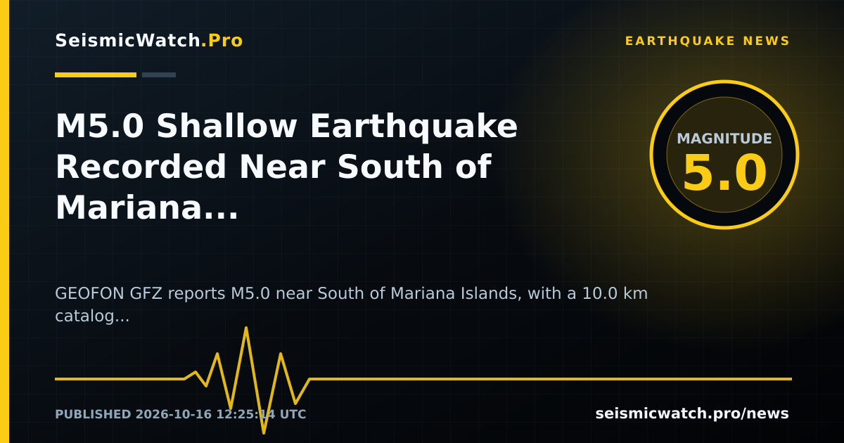 News card for M5.0 Shallow Earthquake Recorded Near South of Mariana Islands