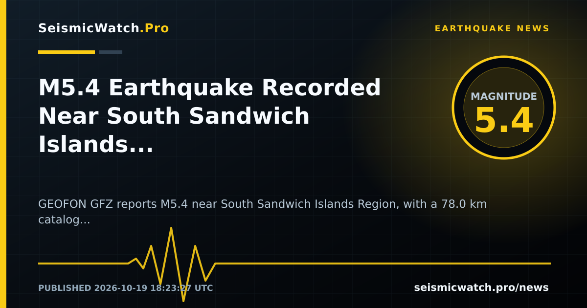 News card for M5.4 Earthquake Recorded Near South Sandwich Islands Region