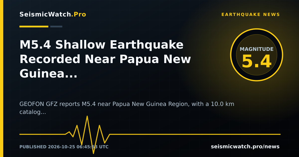 News card for M5.4 Shallow Earthquake Recorded Near Papua New Guinea Region