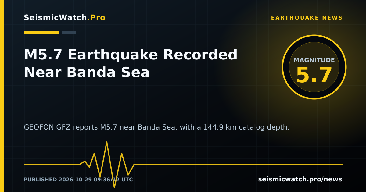 News card for M5.7 Earthquake Recorded Near Banda Sea