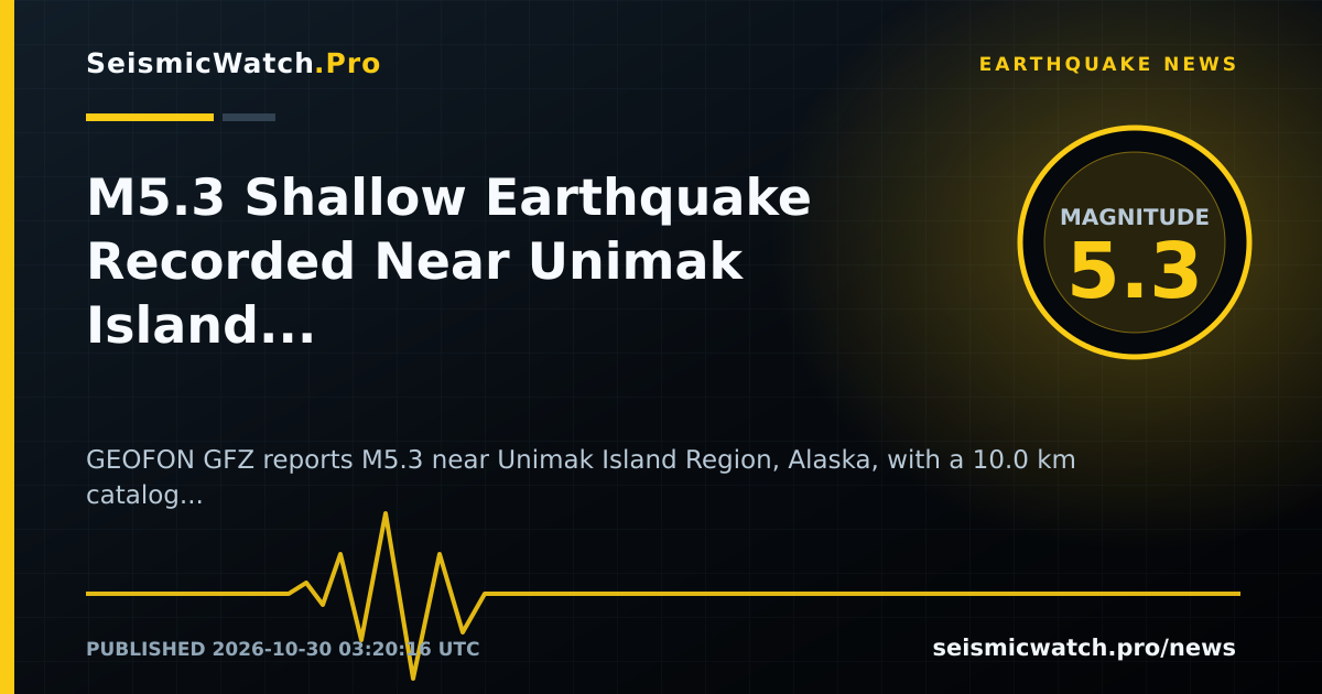 News card for M5.3 Shallow Earthquake Recorded Near Unimak Island Region, Alaska