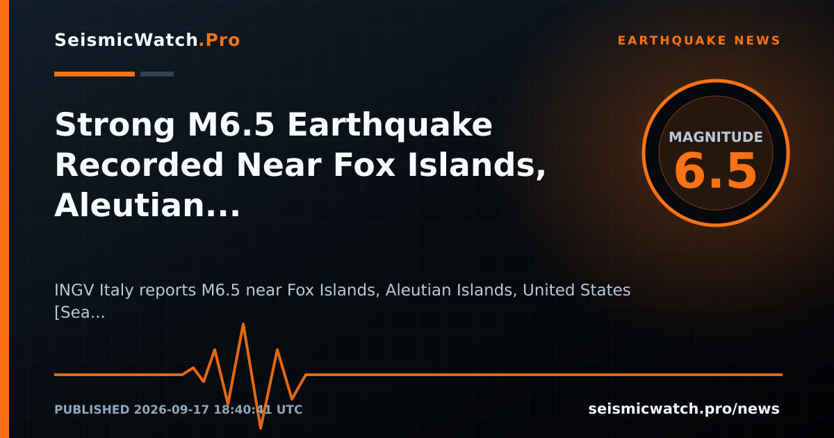 News card for Strong M6.5 Earthquake Recorded Near Fox Islands, Aleutian Islands, United States [Sea: United States]
