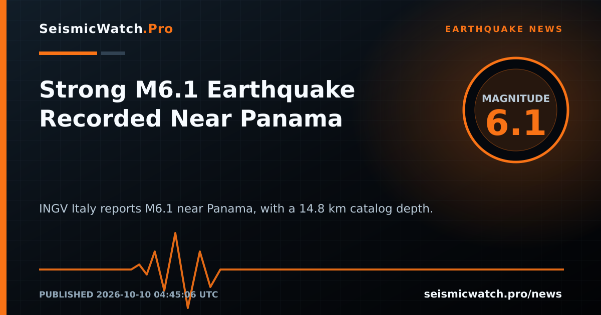 News card for Strong M6.1 Earthquake Recorded Near Panama