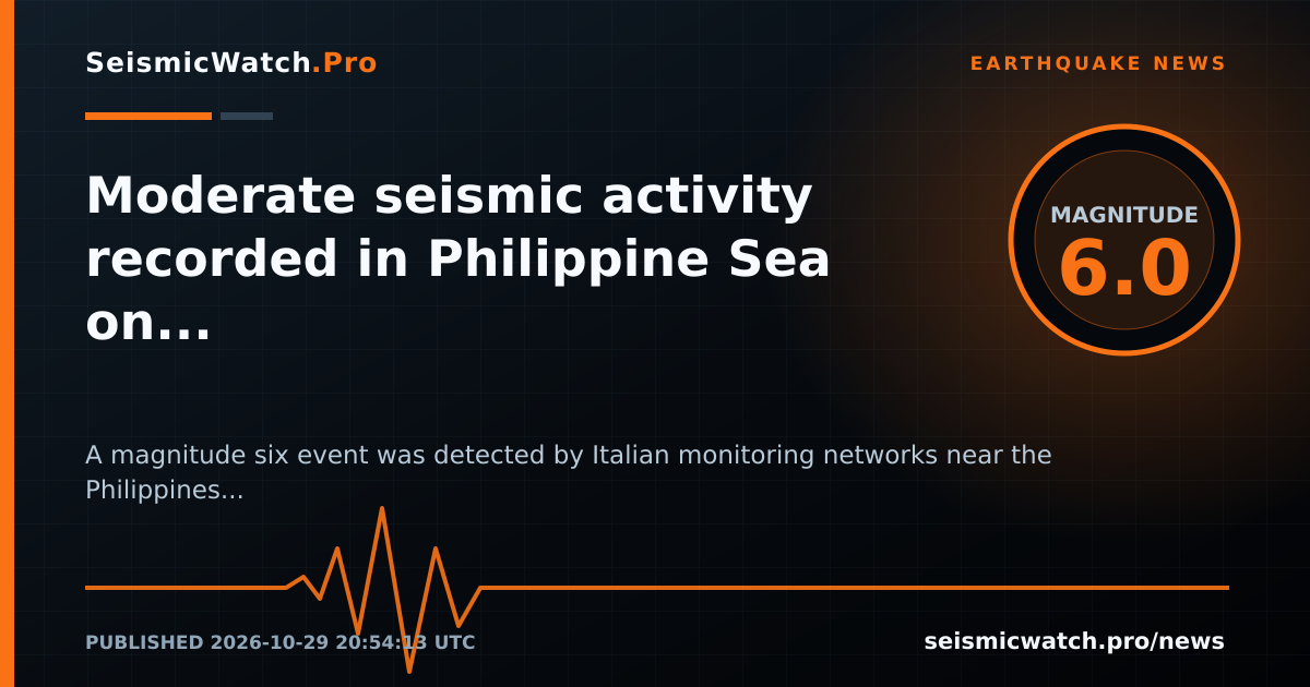 News card for Moderate seismic activity recorded in Philippine Sea on October 29