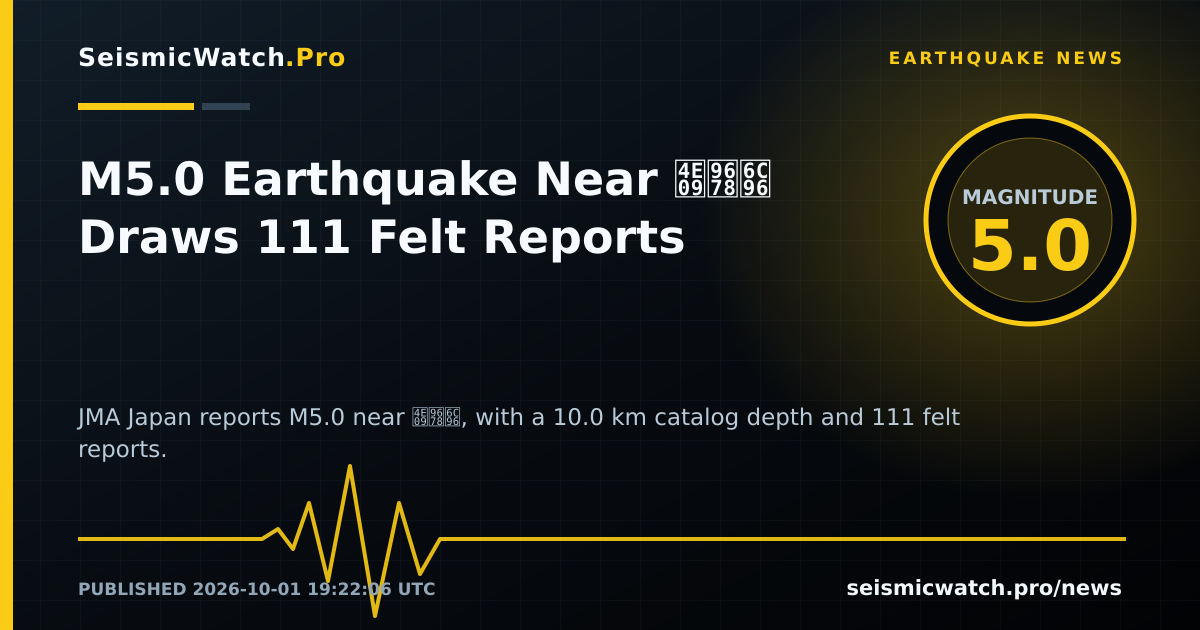 News card for M5.0 Earthquake Near 三陸沖 Draws 111 Felt Reports