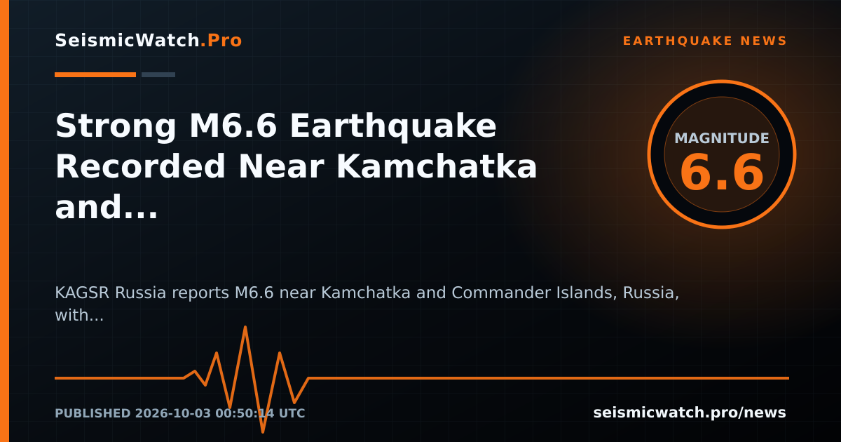 News card for Strong M6.6 Earthquake Recorded Near Kamchatka and Commander Islands, Russia