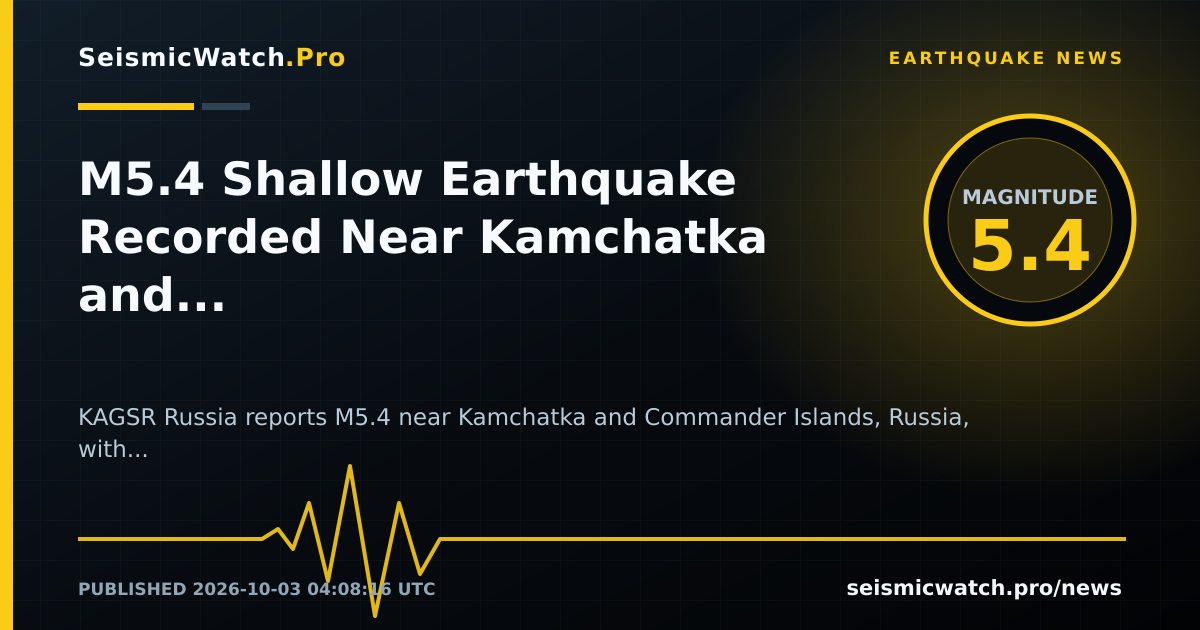 News card for M5.4 Shallow Earthquake Recorded Near Kamchatka and Commander Islands, Russia