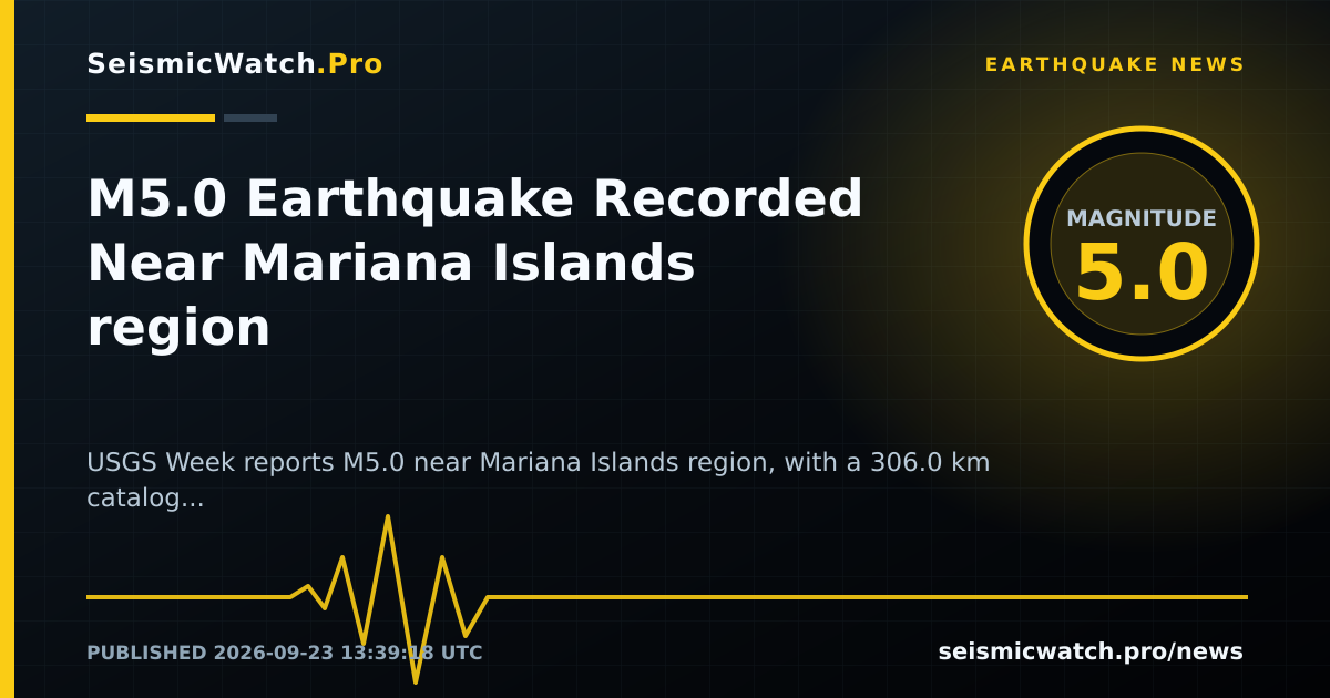 News card for M5.0 Earthquake Recorded Near Mariana Islands region