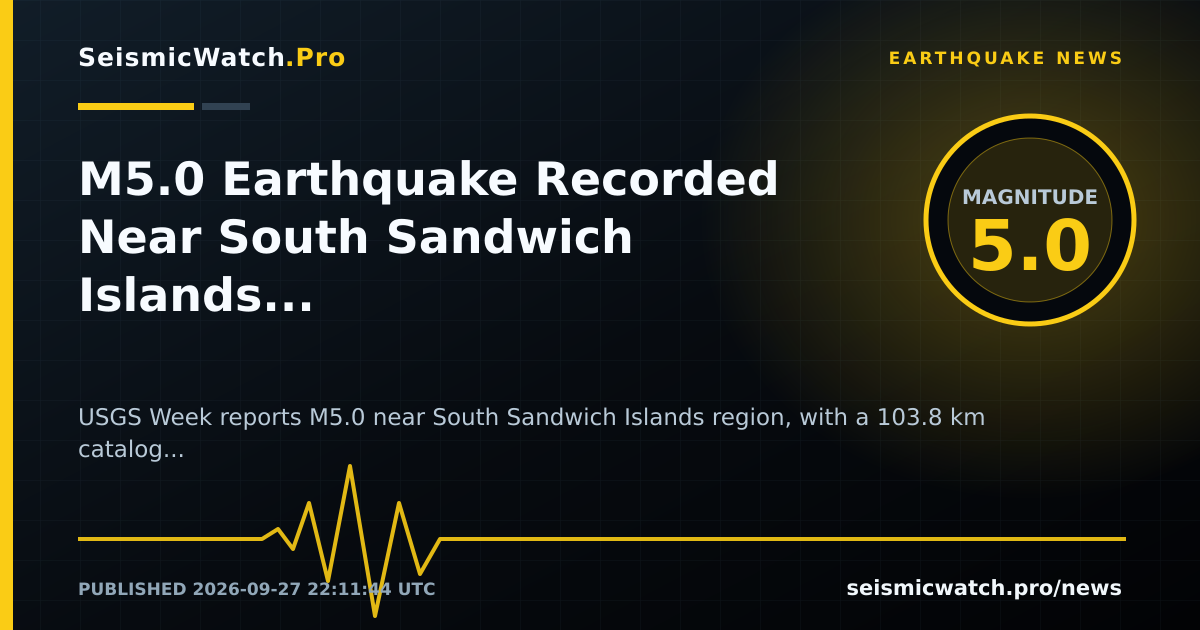News card for M5.0 Earthquake Recorded Near South Sandwich Islands region