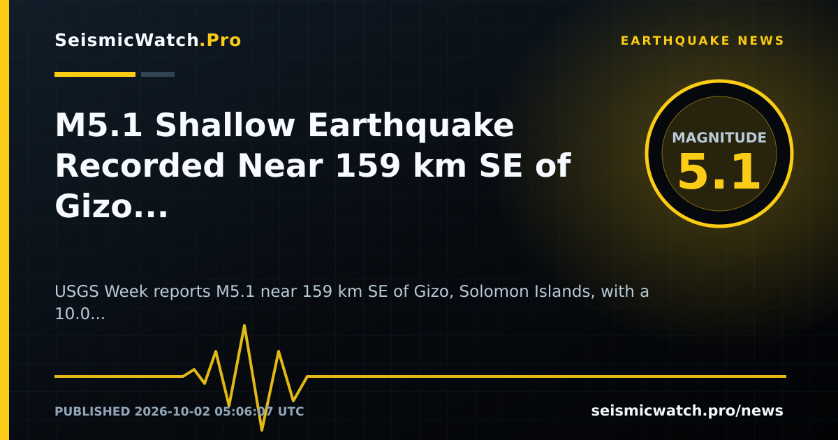 News card for M5.1 Shallow Earthquake Recorded Near 159 km SE of Gizo, Solomon Islands