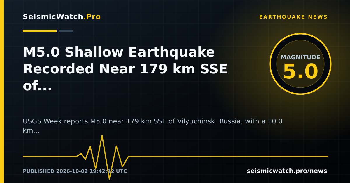 News card for M5.0 Shallow Earthquake Recorded Near 179 km SSE of Vilyuchinsk, Russia