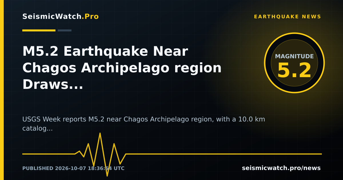 News card for M5.2 Earthquake Near Chagos Archipelago region Draws 9 Felt Reports