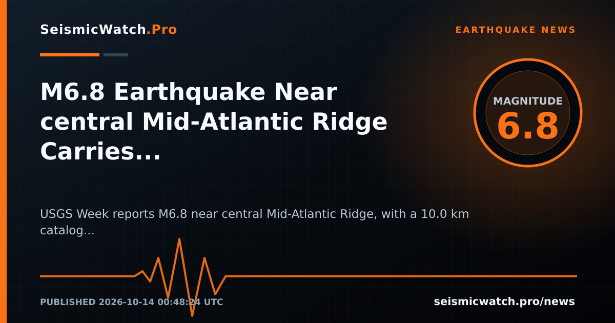 News card for M6.8 Earthquake Near central Mid-Atlantic Ridge Carries Provider Tsunami Flag