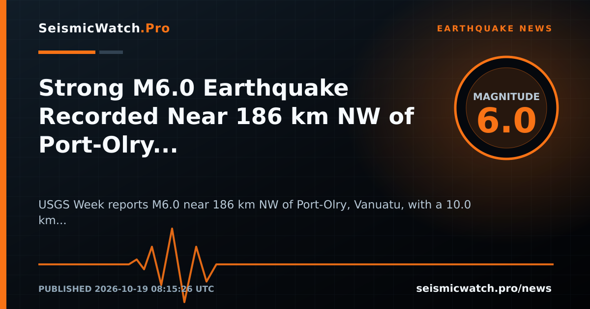News card for Strong M6.0 Earthquake Recorded Near 186 km NW of Port-Olry, Vanuatu