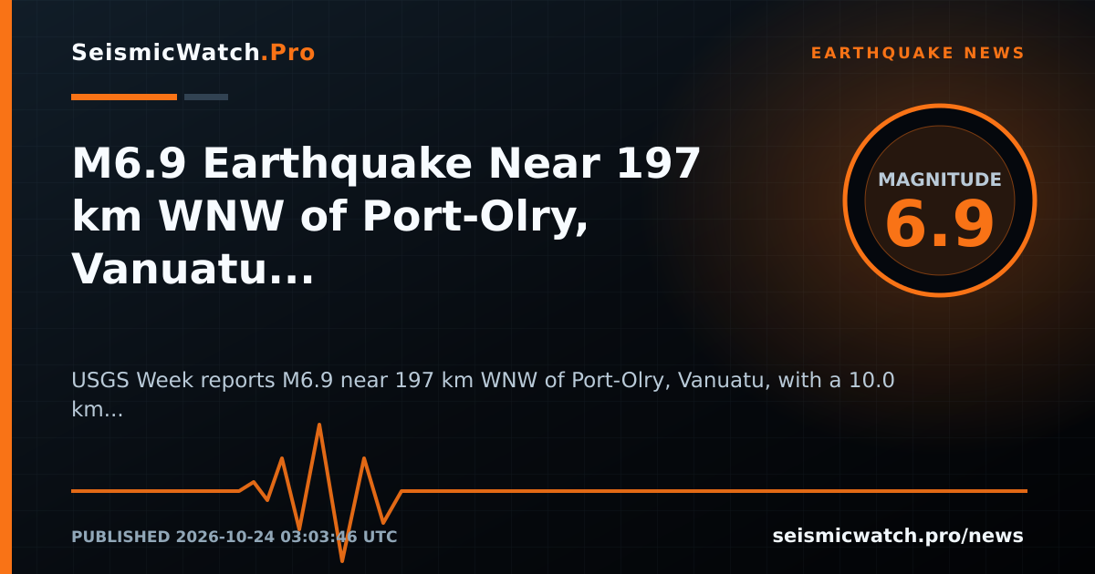 News card for M6.9 Earthquake Near 197 km WNW of Port-Olry, Vanuatu Carries Provider Tsunami Flag