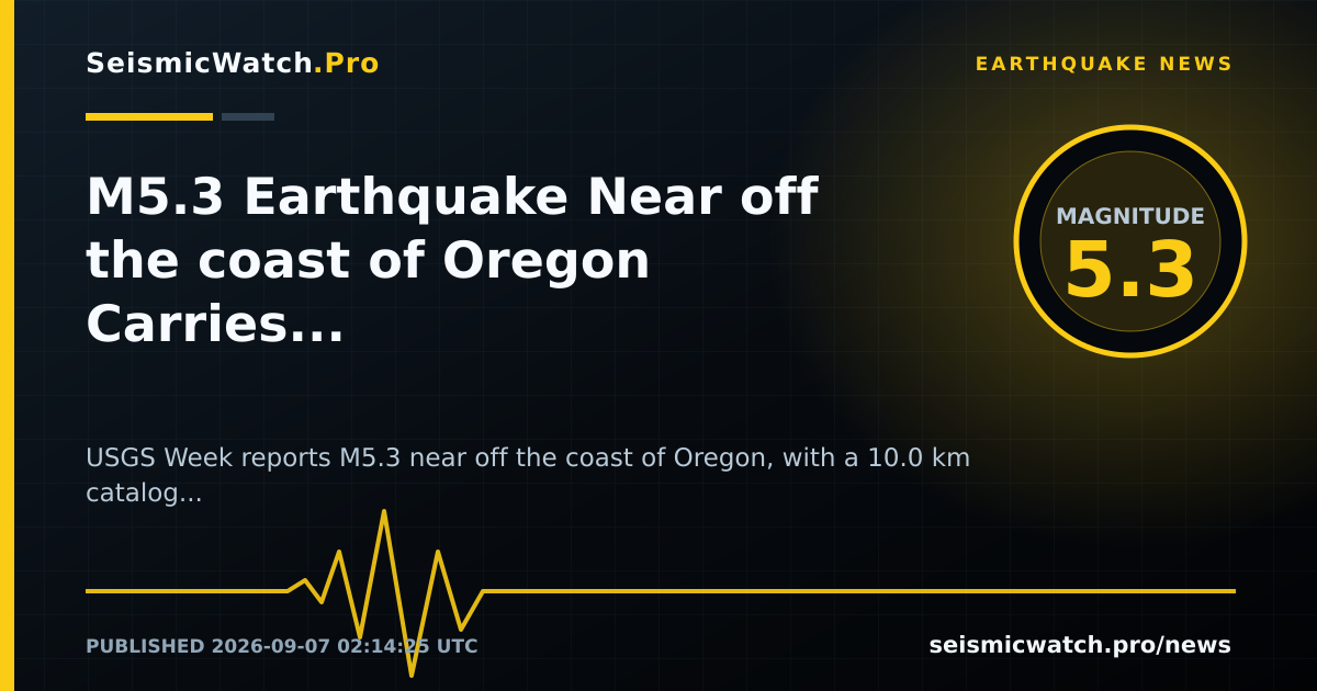 News card for M5.3 Earthquake Near off the coast of Oregon Carries Provider Tsunami Flag