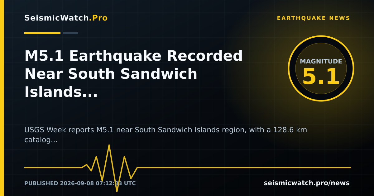 News card for M5.1 Earthquake Recorded Near South Sandwich Islands region